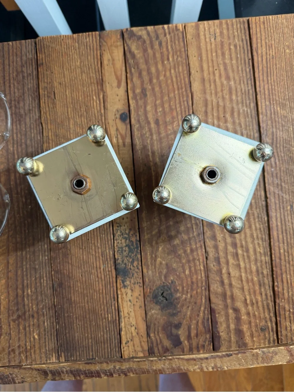 Frosted Glass and Brass Table Candle Lamp Pair with Marble Base